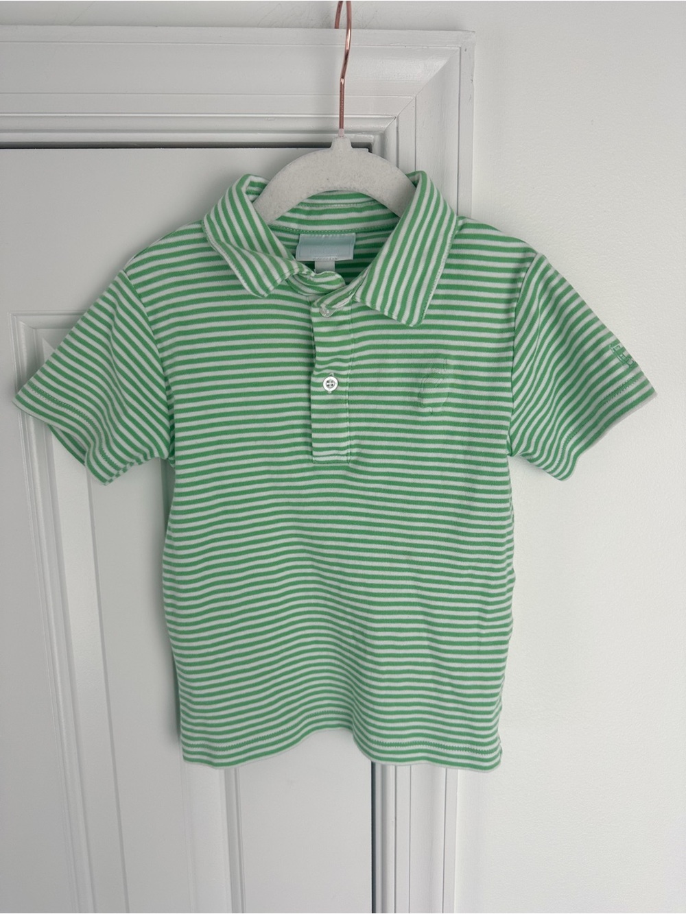 Little English 4T green and white striped polo